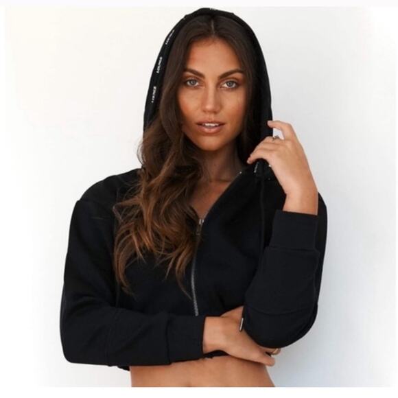 Black Lounge apparel crop zip up hoodie size large - Picture 1 of 9